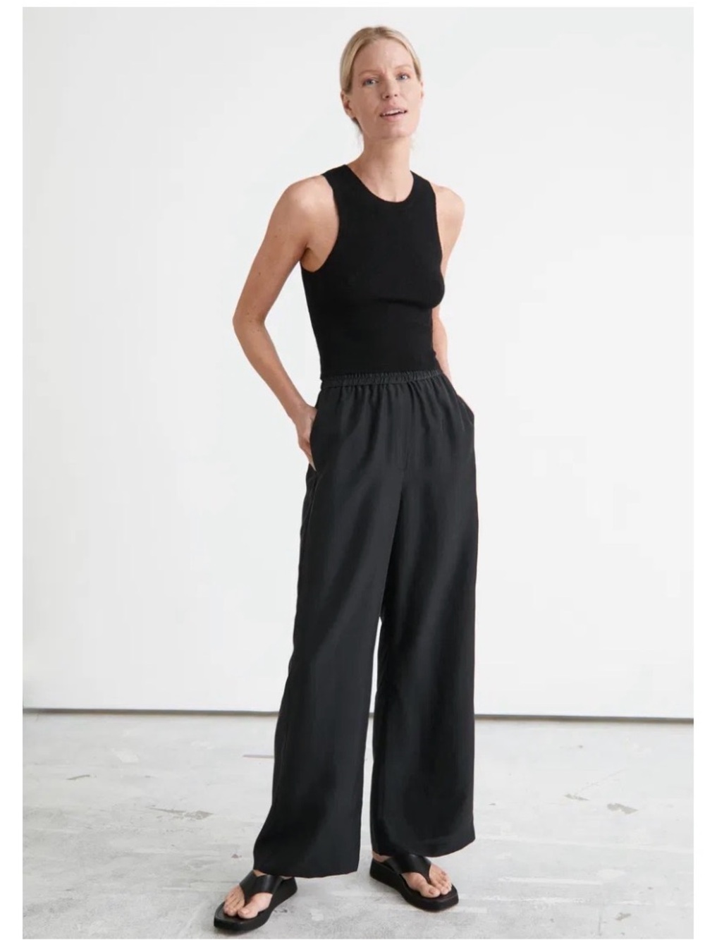 & Other Stories Black Wide-Leg Elastic Waist Pants